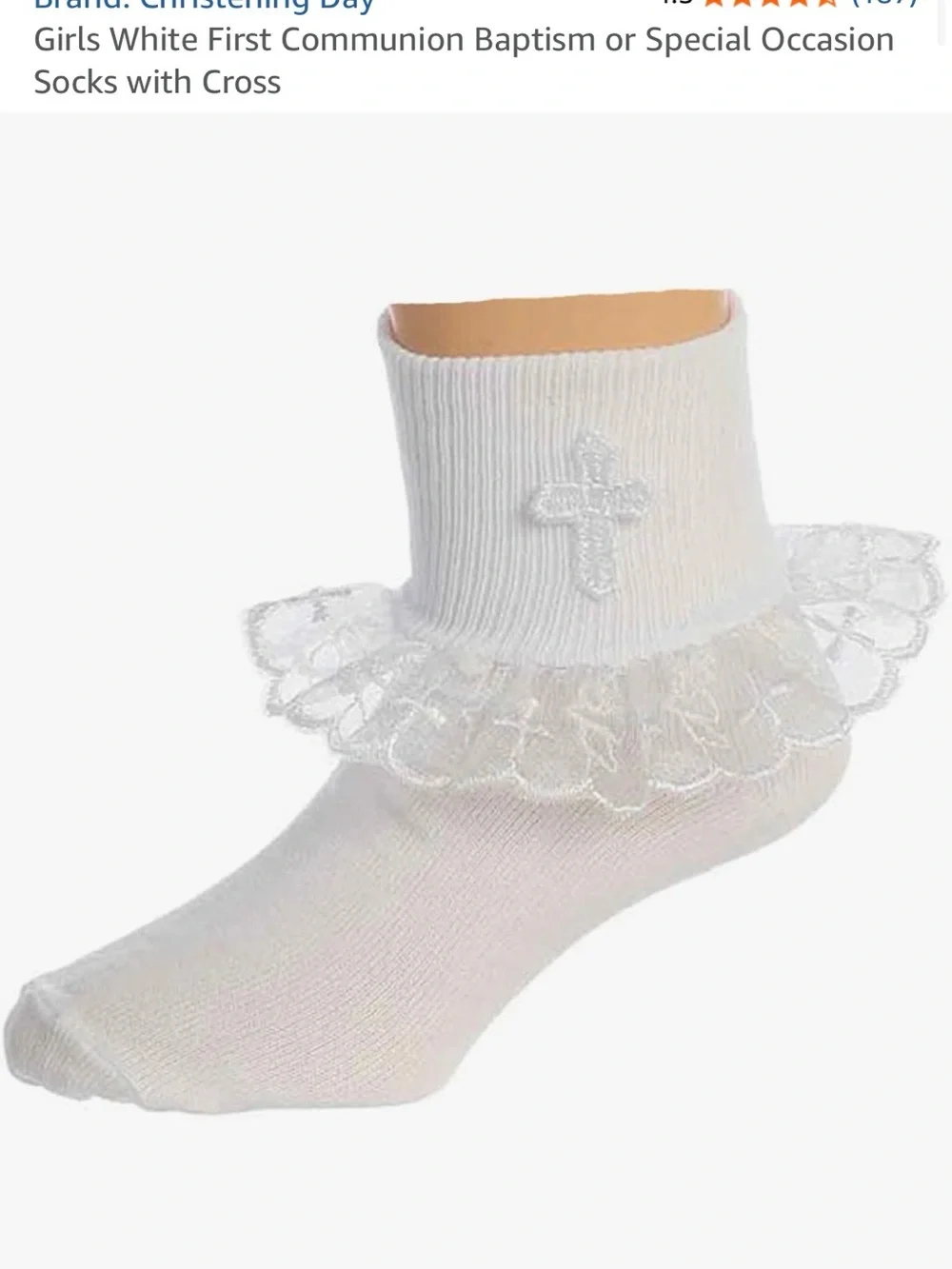 Kids White Lace Cross Dress Socks